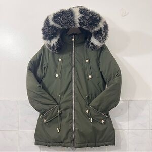Women's Parka Faux Fur Hooded Reversible Jacket Green Black S Winter Outdoor